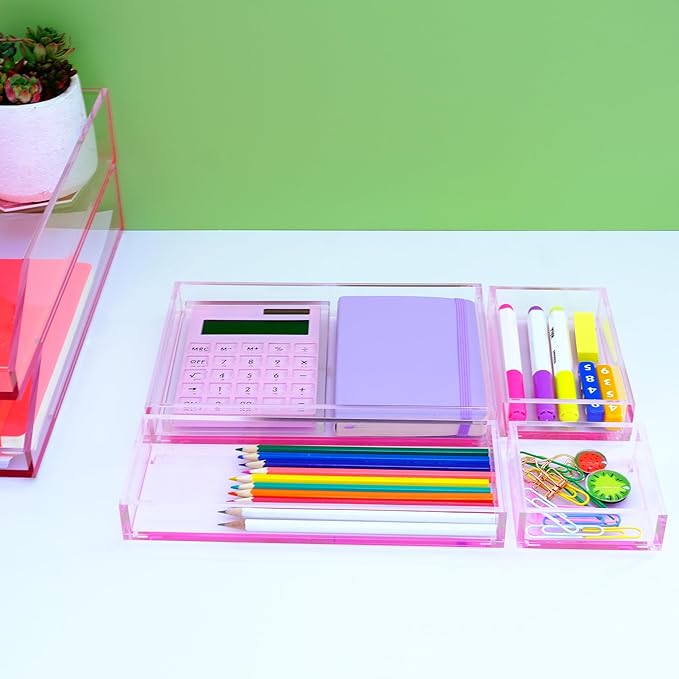 Acrylic Calculator with Stand, Battery and Solar Hybrid Powered Basic Calculator 12-Digit LCD Display,Home Office Desktop Accessories(Pink)