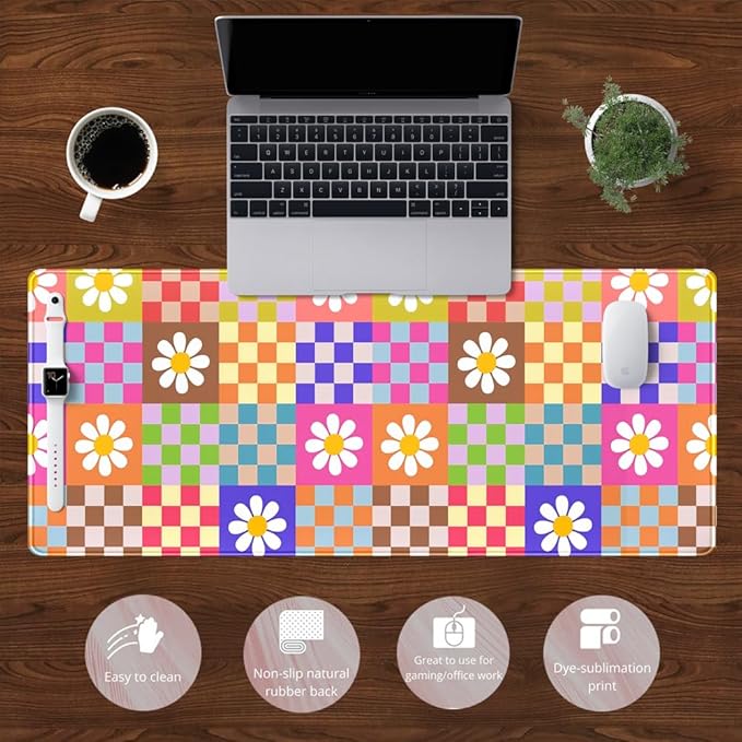 Pink Desk Mat Trendy Checkered Aesthetic Desk Pad Computer Large Mouse Pad Aesthetic Desk Accessories Office Gifts for Her Cute Keyboard and Mouse Pad Desk Computer Mat 31.5 X 11.8 in