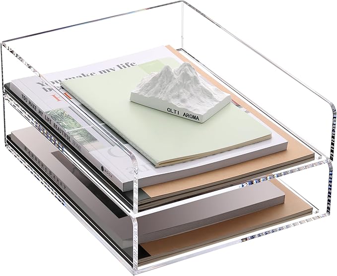 Paper Organizer Letter Tray, Clear Acrylic Paper Tray, School Teacher Office Supplies Organization, Stackable Desk File Organizer, Classroom Decor and Accessories-2 Pack…