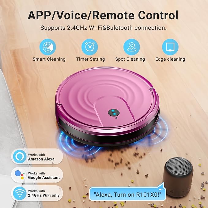 MBYULO Robot Vacuum and Mop Combo 5000Pa 650mL 2 in 1 Mopping Robot Vacuum Cleaner Schedule WiFi/Alexa/App Smart Self-Charging Robotic Vacuum Ultra-Slim