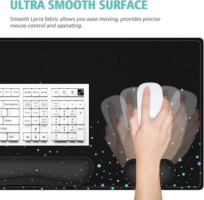 Desk Mat for Keyboard and Mouse,4in1 XXL Mousepad + Keyboard Wrist Rest+Mouse Wrist Rest+Coaster Set with Ergonomic Desk Pad for Home Office(Black Bluestar)