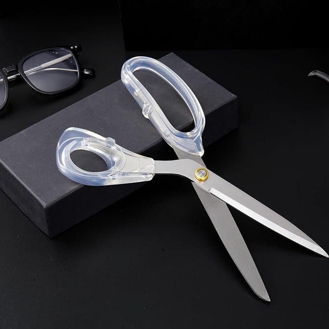 Silver Sewing Scissors 9" Ultra-Sharp Heavy Duty Crafting Shears with Transparent Ergonomic Handle All-Purpose Scissor, sewing,office cutting, Comfortable Handle Design, Versatile Usage