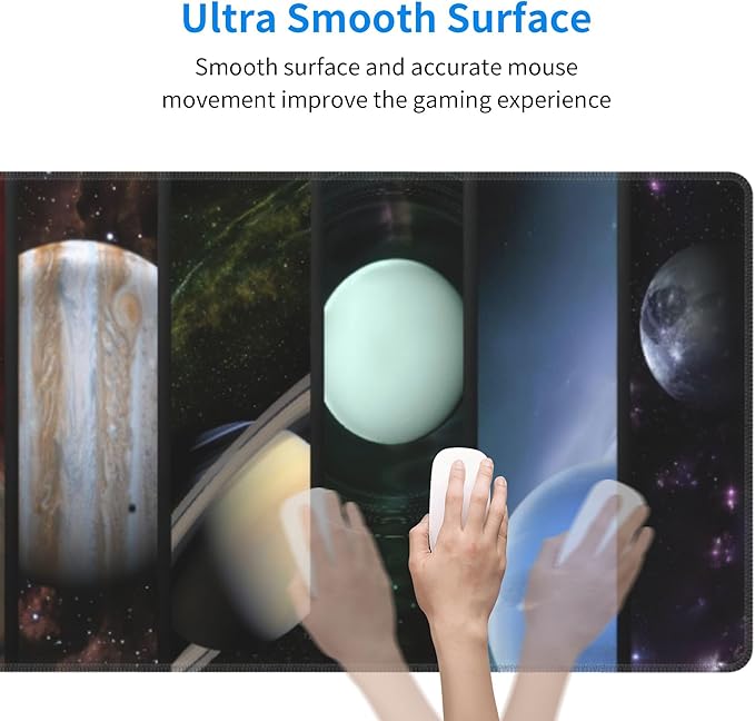 Cosmic Planets Large Mouse Pad, Gaming Desk Mat, XL Keyboard Desk Pad Mat for Desktop, 31.5"x11.8" Non-Slip Base Big Mousepad with Stitched Edges