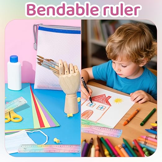 2PCS Flexible Rulers - 6inches & 12inches Bendable Plastic Ruler - Centimeters and Inches Scale Marked Rulers -Gradient Color Soft Ruler for Student School Classroom Office Supplies