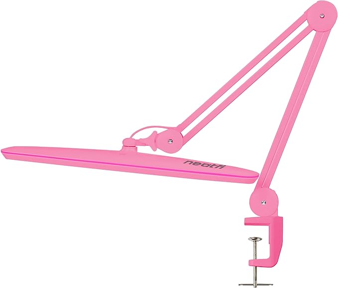 Neatfi XL 2,200 Lumens LED Desk Lamp, 23 Inches 24W, Adjustable Arm, Dimmable, Eye Caring, Nail Light for Home, Office, Study Lamp (Non-CCT with Clamp, Pink)
