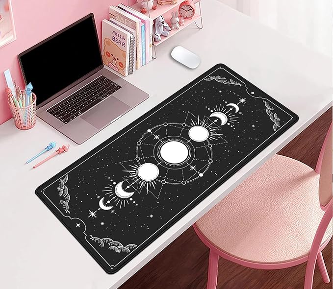 Moon Phases Celestial Witchy Tarot Astrology Witch Aesthetic Extended Desk Pad Mouse Pad,Stitched Edges Non-Slip Rubber Base XL Mouse Mat Desk Mat for Office Home Work Mousepad(27.5X11.8 Inch)