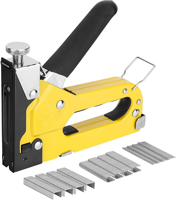 HAUTMEC 3-in-1 Heavy Duty Staple Gun Kit – Chromed Steel Upholstery Stapler with 600 Staples, Quick-Jam Clear, Adjustable Driving Force & Rapid Loading – HT0430