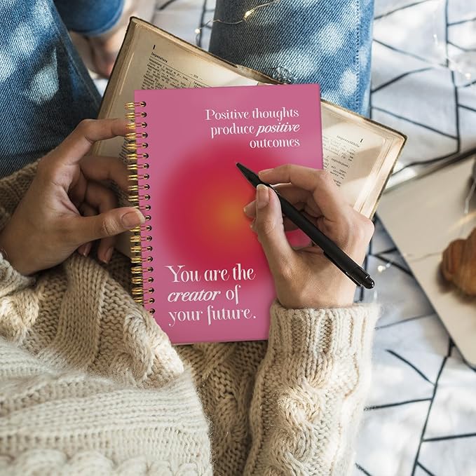 Wheatwin Positive Affirmations Spiral Notebook, Pink Aura Motivational Inspirational School Office Notebooks for Note Taking Work, Hardcover Spiral Notebook Gifts 5.5x8.3