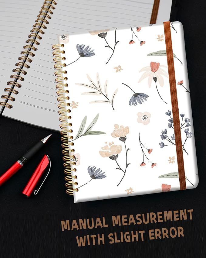 Ruled Spiral Writing Notebook,A5 Hardcover Lined College Journal for Women,Strong Twin-Wire Binding with Premium Paper,8.4" X 6",Perfect for School,Office,Home(Graceful Watercolor Flower)