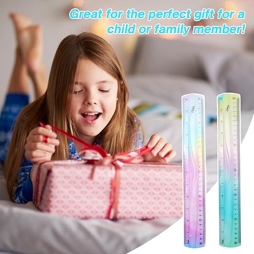 2 Pcs Flexible Ruler, 12 Inch Bendable Ruler for Kids, Soft Plastic Ruler, Kids Ruler for School, Gradient Colored Flex Ruler, Soft Ruler for Kids, Students Classroom with Centimeter and Inch