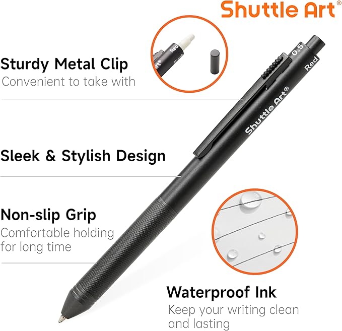 Shuttle Art 4 in 1 Multicolor Pen, 2 Pack Retractable Ballpoint Pens with 1.0mm Black Blue Red Ink and 0.5mm Mechanical Pencil, Multifunction Pens Gift Set for Writing Note Taking School Office Home