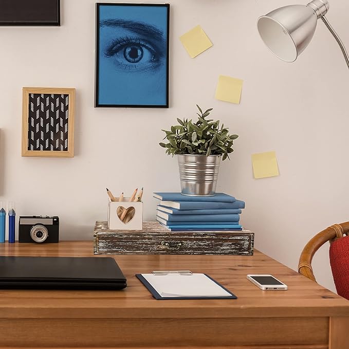 Office Desk Organizer with Drawers Dark Brown Vintage Wood Desktop Storage Box Workspace School Supplies Farmhouse Kitchen Countertop Organizer Makeup Storage Box for Home Toiletries Supplies Vanity