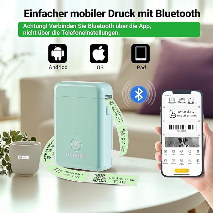 ORGBRO Label Maker Machine with Tape, X1 Portable Bluetooth Mini Label Printer, Support Pre-Cut & Continuous Label, Wireless Small Label Makers with Versatile App for School Home Office Organization
