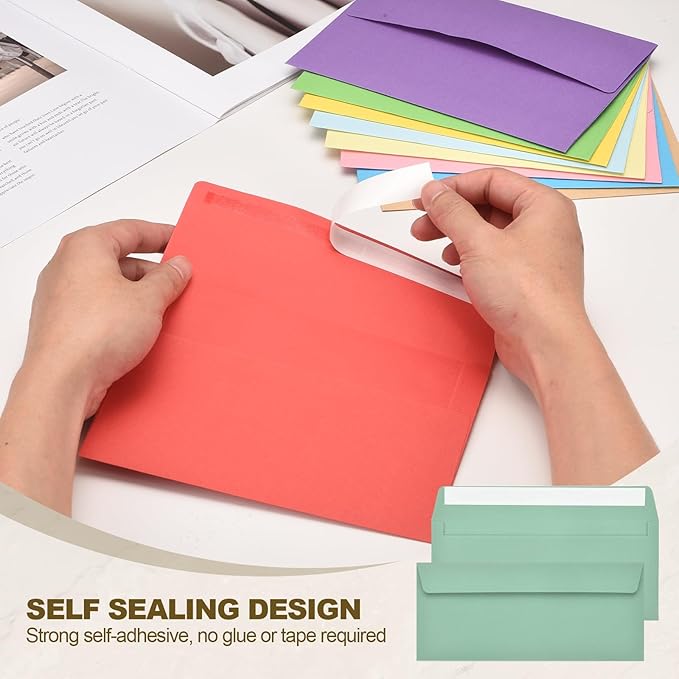 PATIKIL 100 Pack Grass Green #10 Business Envelopes, Colored Self Seal Letter Size Envelopes for Business Mailing Office Checks Invitation, 4-1/8 x 9-1/2 Inches