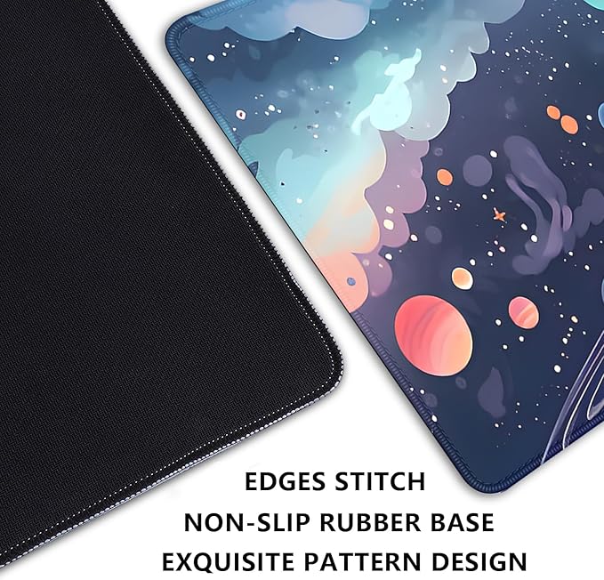 Cosmos Desk Mat Mouse Pad,Anime-Inspired Space Scene Mousepad, Cute Aesthetic Stars and Planets,Large Galaxy Mouse Pad,Cute Desk Mat for Home Work Ofiice(27.5X11.8 in)