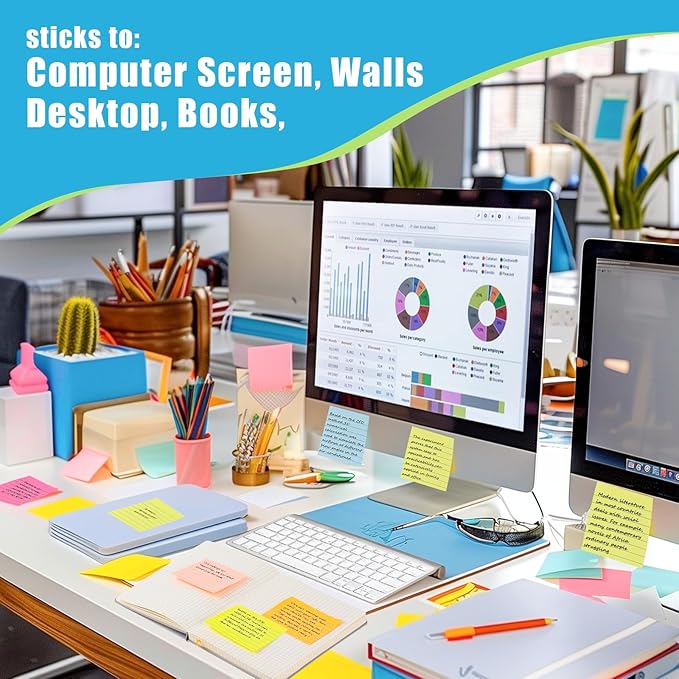 SACATR 30 Pads Lined Sticky Notes, Sticky Note Pads 3x3 inches, 10 Bright Color Sticky Notes with Lines Self-Stick Note Pads, Perfect for Office Home School(100 Sheet/Pad)