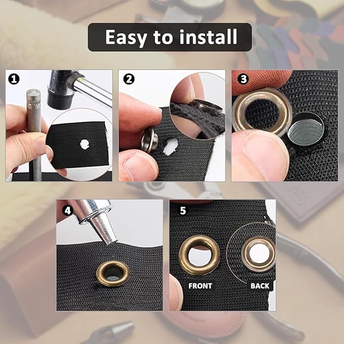 Litoexpe 5MM Grommets Eyelets 600 Pcs, Eyelet Hole Punch Die Tool (Includes Base & Ram), 12 Colors Self Backing Eyelets Kit for Leather Craft Clothing Handbag Fabric Curtain DIY