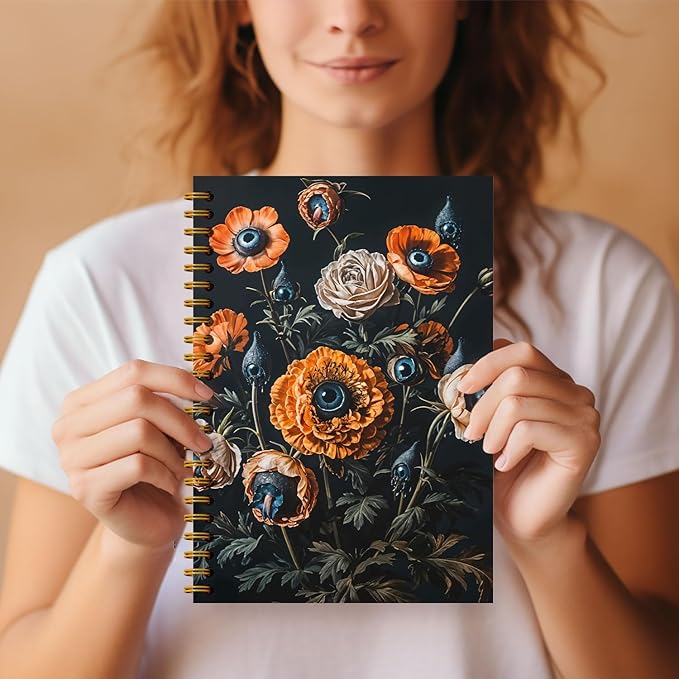 Gothic Notebook Journal, Witchy Journal Notebook, Vintage Dark Academia Floral Evil Eyes Notebook Journal, Macabre Gifts, Journal Notebooks for Note Taking, Spiral Notebook 5.5x8.3 Inch