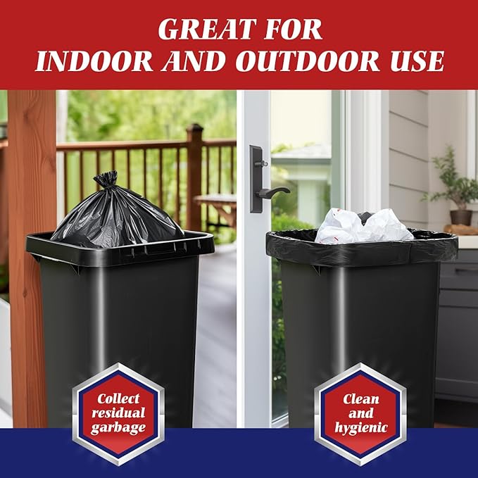 Teivio 55-60 Gallon Black Trash Bags | 170 Bags Extra Large Multi-Use Heavy Duty Commercial Garbage Bags | Lawn And Leaf Bags | Outdoor Yard Waste Bag | Contractor Workshops Trash Bin Liner