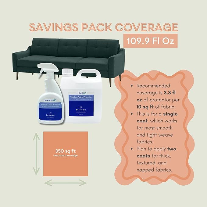 protectME Fabric Protector Spray Bundle - 25.4 oz + 84.5 oz - Non Toxic, Odorless Upholstery & Fabric Stain Guard for Couch, Carpet, Shoes, Sofa, Furniture - Water-Based & Long-Lasting Protection