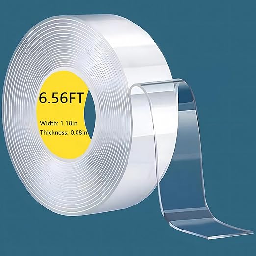 LMJIA Heavy Duty Two- Sided Tape, Clear Reusable Mounting Tape Picture Hanging Adhesive Tape Removable Wall Tape Adhesive Poster Tape (Width: 1.18in*Thickness: 0.08, FT, 9.85)