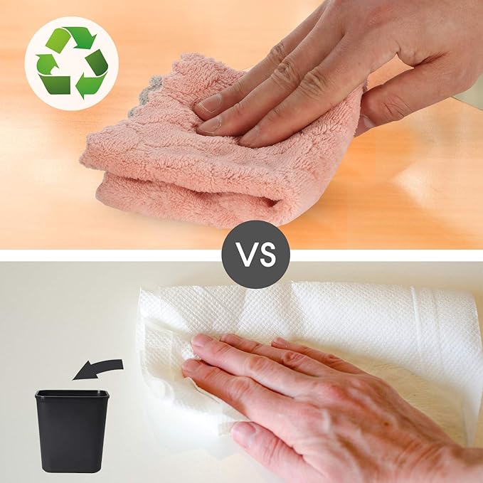Cleaning Cloths Kitchen Towels Microfiber Washcloths Lint Free Dish Cloth Reusable Dishtowels Household Super Absorbent Fast Drying, 10"x10", Pack of 5 (Pink-Grey)