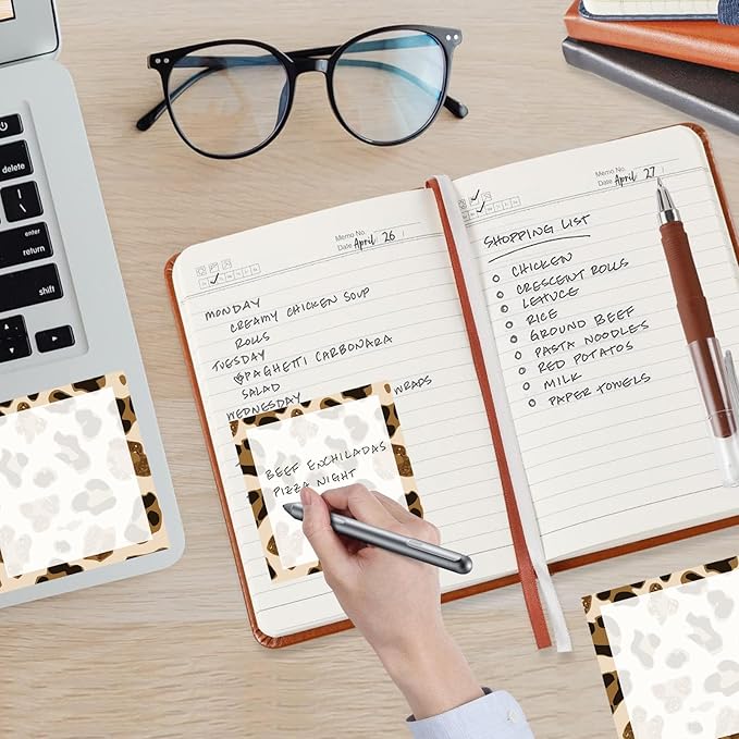 Sticky Notes, 2 Pads, 3x3 inches, Cute Colorful Fun Self-Stick Note Pads, Easy Post, Strong Adhesive Notepad Brown Leopard