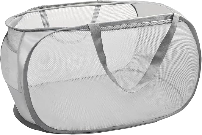 Upgraded Collapsible Laundry Baskets, Durable Pop Up Laundry Hamper, 4th Generation Mesh Laundry Bags with Reinforced Handles & Side Pocket for Laundry, Home Storage, Bathroom, Travel, Dorm