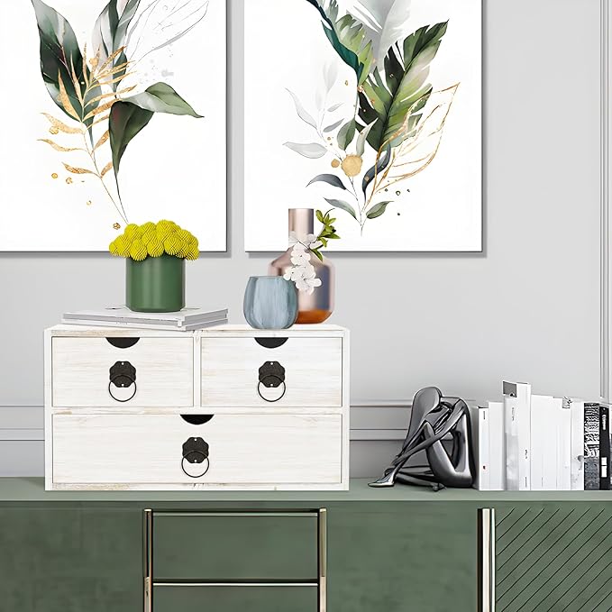 Wood Desk Organizer with Drawer, White Wooden Desktop Organizer, Tabletop Storage Organization Box for Countertop, Home Office Supplies (3 Drawer)