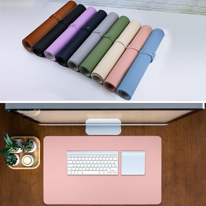Cute Desk Mat - 35.4"x17" Pink Non-Slip PU Leather Mouse Pad for Desktop Computer