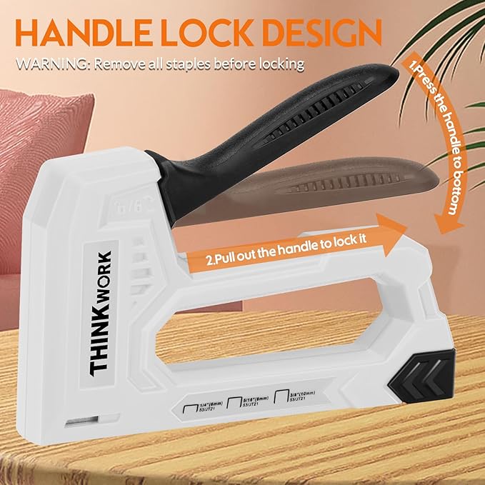 THINKWORK Light Duty Staple Gun - Upholstery Staple Gun for Wood with 1600pcs JT21 Staples 1/4", 5/16", 3/8" and Staple Remover, Fabric Stapler Gun for Crafts, Home Use, Wall, DIY, Lights Decora, Grey