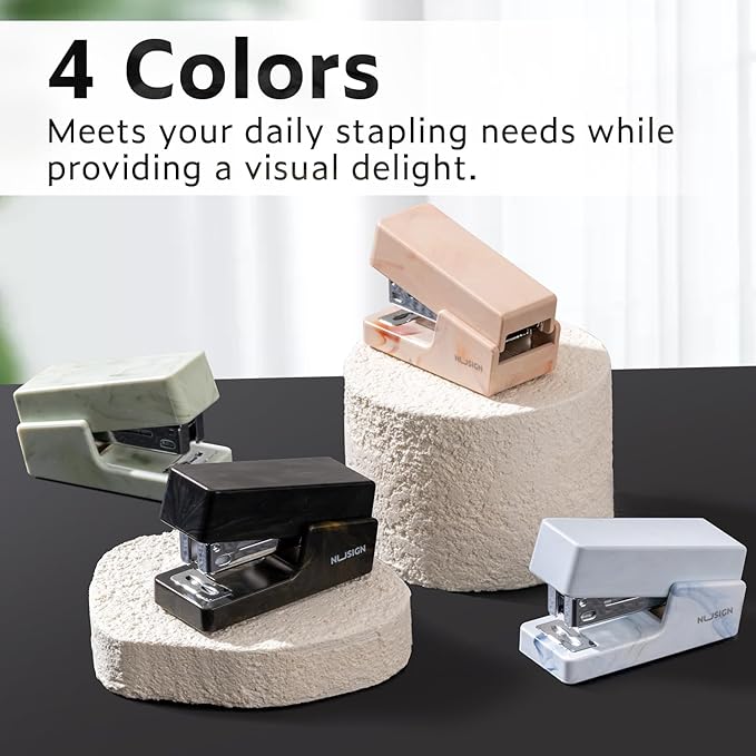 Mini Stapler with 830 Staples, Small Cute Desk Staplers, 25 Sheet Capacity, Fluid Black