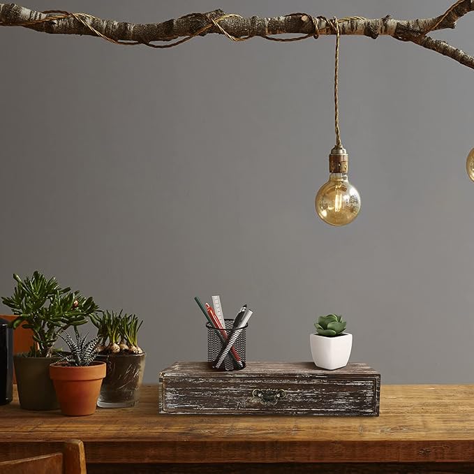 Office Desk Organizer with Drawers Dark Brown Vintage Wood Desktop Storage Box Workspace School Supplies Farmhouse Kitchen Countertop Organizer Makeup Storage Box for Home Toiletries Supplies Vanity