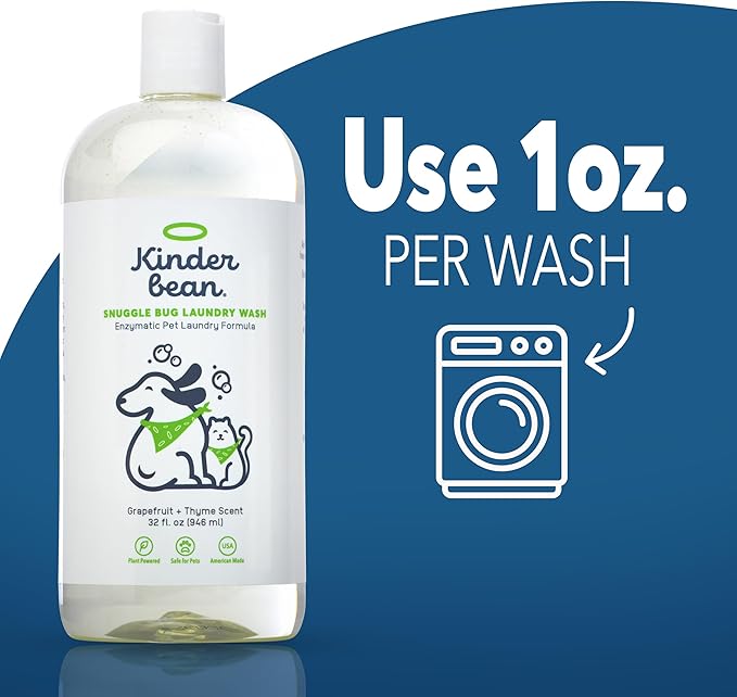 Kinderbean Dog and Cat Laundry Wash, 2-Pack 32 oz. Enzyme Formula Pet Laundry Detergent Removes Pet Odors, Cleans Stains from Cat or Dog Urine, Safe Laundry Odor Eliminator for Bedding, Collars, Toys