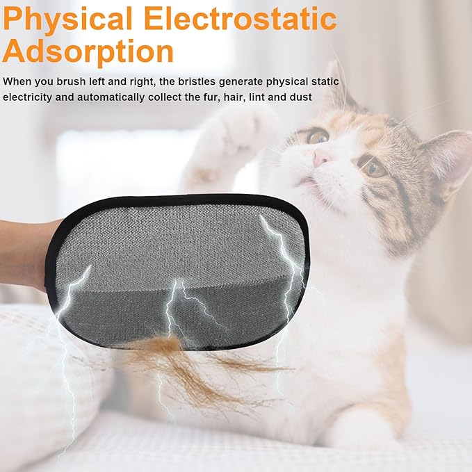 Kikazarru Upgraded 5-Finger Pet Hair Removal Glove for Cats & Dogs, Reusable Electrostatic Pet Hair Remover Gloves, Efficient Pet Grooming Gloves Brush Tool for Furniture, Clothing, Carpet & Couch