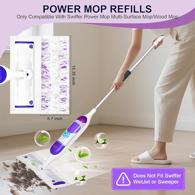25 Count Disposable Power Mop Pads, 5X Cleaning Power Mop Refills for Swiffer Power Mop, Unscented 14-Layer Thickened Wood Mop Refill Pads for Surface Floor Cleaning