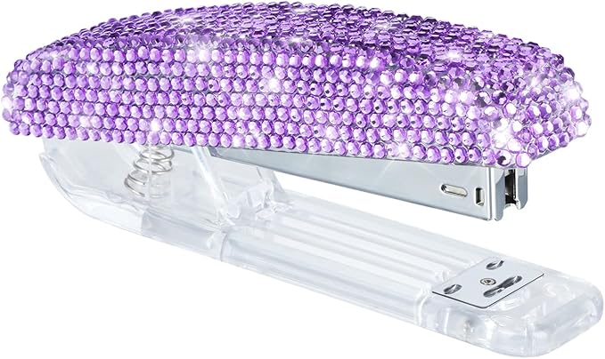 Pasted Diamond Crystal Handmade Bling Dazzling Stapler for Office, School, or Home (Purple)