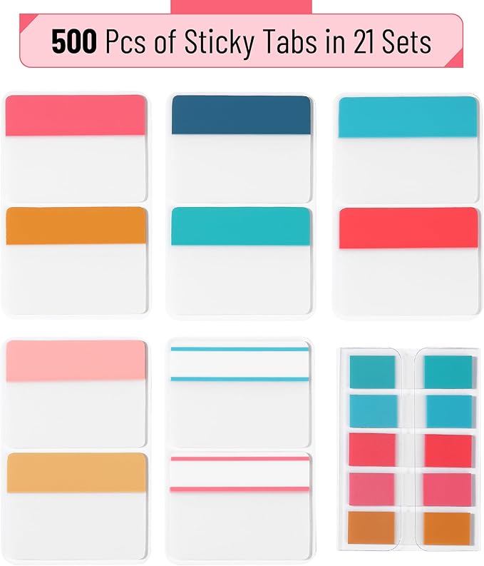 Mr. Pen- Sticky Index Tabs, 500 Pcs, 21 Sets, Colorful Sticky Tabs for Notebooks, Page Markers, Page Tabs for Binders, Page Tabs Sticky Tabs for Books, Notebook Tabs, Book Sticky Tabs for Notebooks