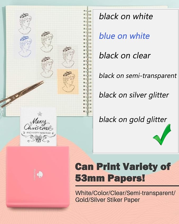 Phomemo Sticker Printer- Mini Thermal Sticker Printer Machine, Small Pocket Label Maker Instant Print for DIY Creation, Study Notes, Photos, Portable Inkless Photo Maker for Kids/Students, Pink