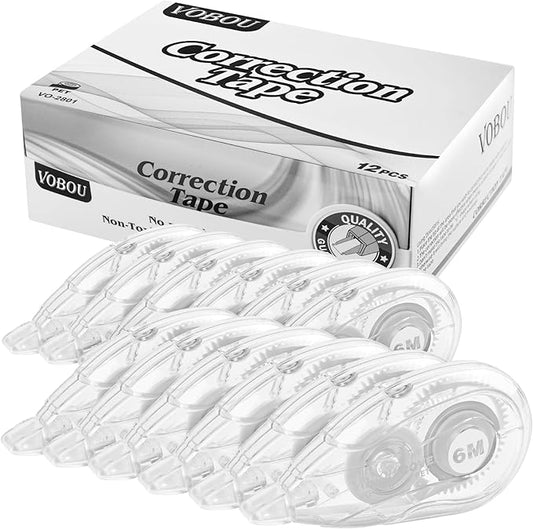 White Correction Tape Dispenser, Easy To Use Applicator for Instant Corrections, For school, Office (12pack, 6M/256, Tape Width 0.2in)