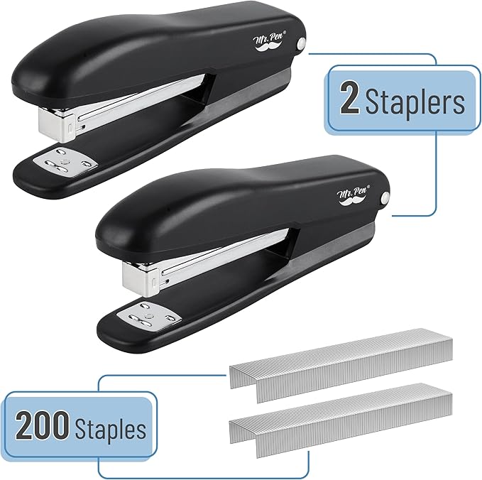 Mr. Pen- Staplers with 200 Staples, 20 Sheet Capacity, Pack of 2, Staplers for Desk, Office Stapler, Desk Stapler, Stapler with Staples, Black Stapler, Paper Stapler, Stapler and Staples