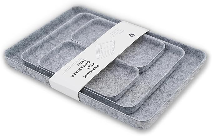 Welaxy EDC Catchall Desk Organizer felt DND dice rolling tray stylish nightstand Entryway Bedside Caddy for Keys Phone Wallet Watch Glasses Pens Office Accessory 4-piece (Gray)