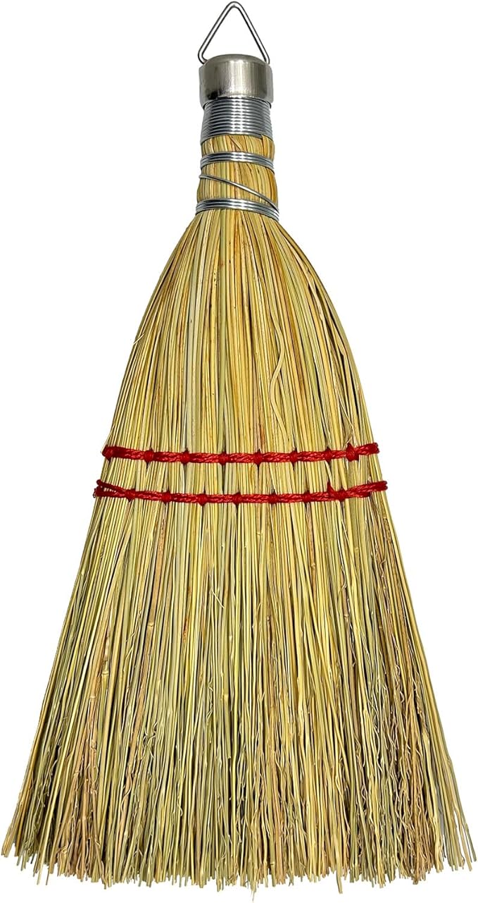 Handmade 12 Inch Mini Corn Broom Whisk Made of Natural Corn Broom Straw with a Solid Metal Hang Design for Indoor & Outdoor Use Car Porch Debris Halloween Dust Dirt Driveways Sidewalks