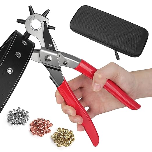 NEU MASTER 2 in 1 Leather Hole Punch Eyelet Tool Kit, 3/16" 4.5mm Revolving Hole Puncher, Eyelet Pliers, Metal Eyelets for Fabric Shoes Leather Clothes Belt