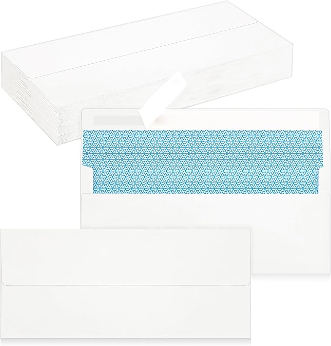 50 Pack #10 Business Envelopes, Self Seal Standard White Envelopes for Secure Business & Legal Mailing, Office, Checks, Letter, Invoices, 4 1/8 x 9 1/2 Inches