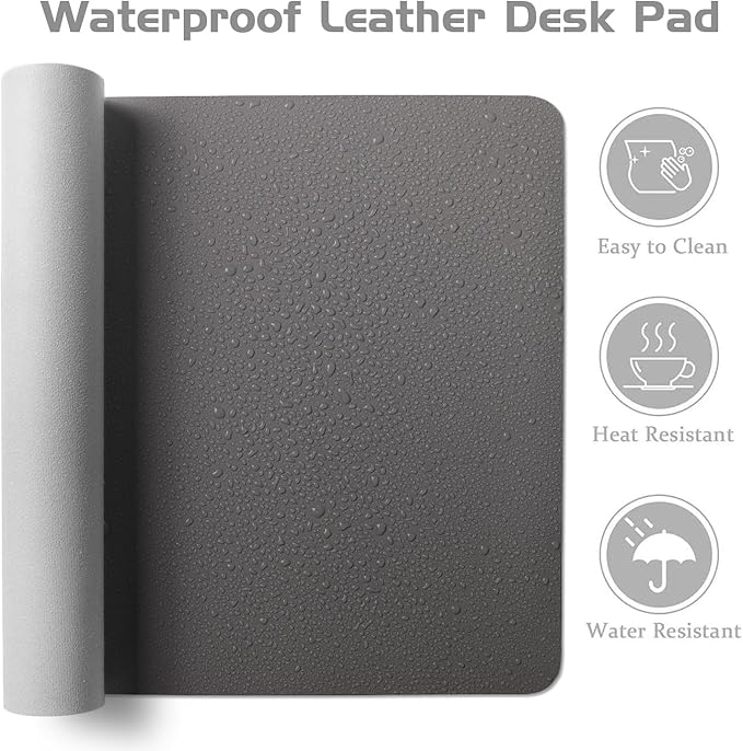 Aothia Leather Desk Pad Protector - Large Mouse Pad, Office Desk Mat, Non-Slip PU Leather Desk Blotter, Laptop Desk Pad, Waterproof Desk Writing Pad for Office and Home (Gray, 38" x 13.7")