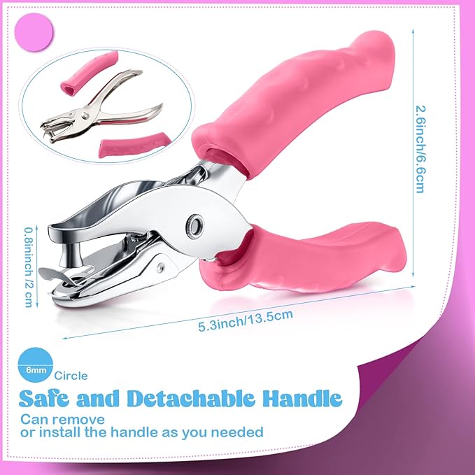 Chumia 12 Pieces Single Hole Punch Handheld 1/4 Inch Hole Paper Punch with Grip Handles Circle Single Shape Puncher for Craft Paper Greeting Cards Scrapbook Notebook(Multicolor)