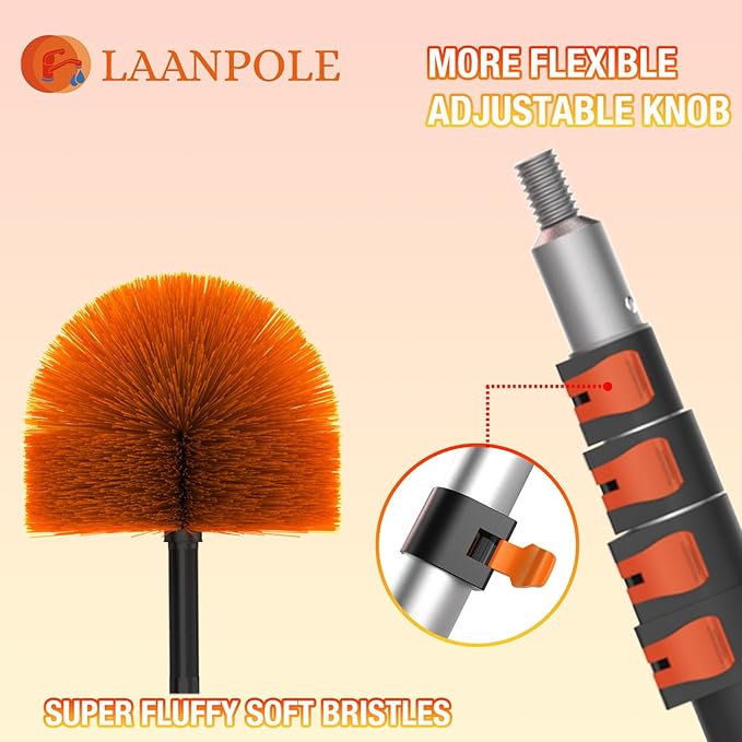 LAANPOLE 30FT (36FT Reach) Cobweb Duster with Extension Pole, Spider Web Brush for Cleaning Extendable, Professional Ceiling and Corner Dusters for Outdoor Indoor Use