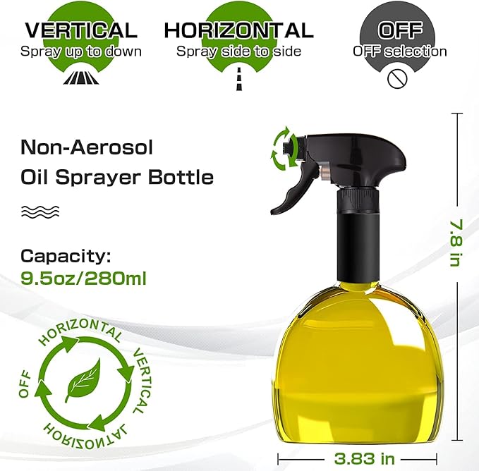Oil Sprayer for Cooking, 9.5oz Oil Dispenser, Non-Aerosol for Olive Oils, Reusable Oil Vinegar Spritzer Sprayer for Air Fryer, Kitchen, Salad, Baking, BBQ, Frying(Gray)