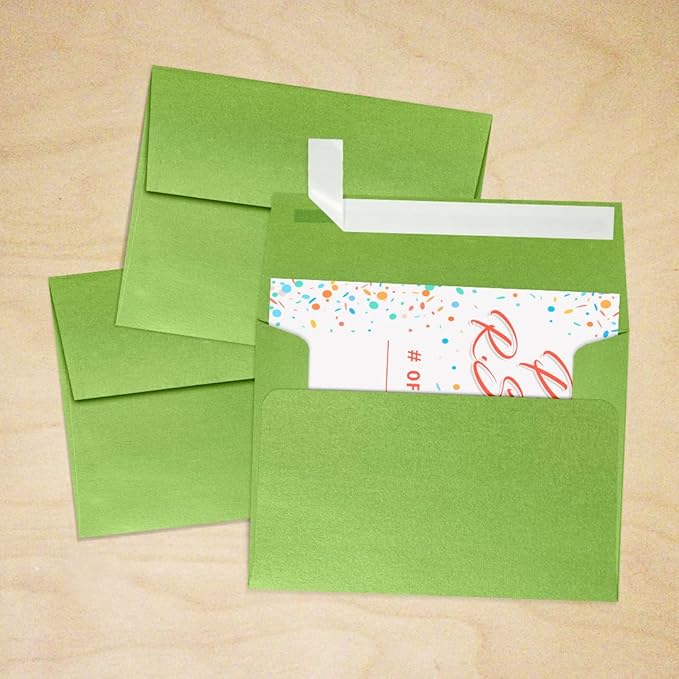 LUXPaper A2 Invitation Envelopes | Peel & Press | 4 3/8" x 5 3/4" | Fairway Green Metallic | 80lb. Text | 50 Qty